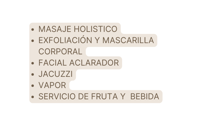 Masaje holistico Exfoliación y mascarilla corporal Facial aclarador jacuzzi vapor servicio de fruta y bebida