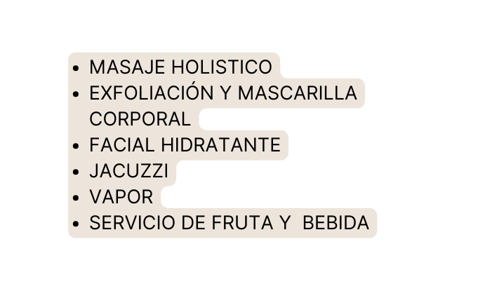 Masaje holistico Exfoliación y mascarilla corporal Facial hidratante jacuzzi vapor servicio de fruta y bebida